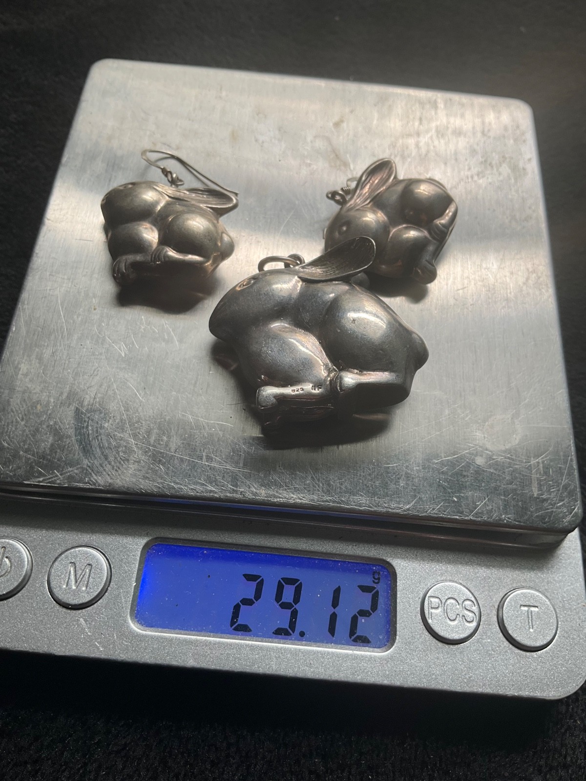 Vintage sterling silver Rabbit pendant and earrings set