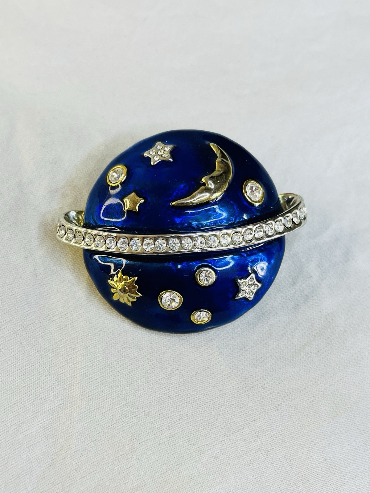 Vintage Swarovski Celestial Star Moons Brooch Blue Enamel PLEASE READ