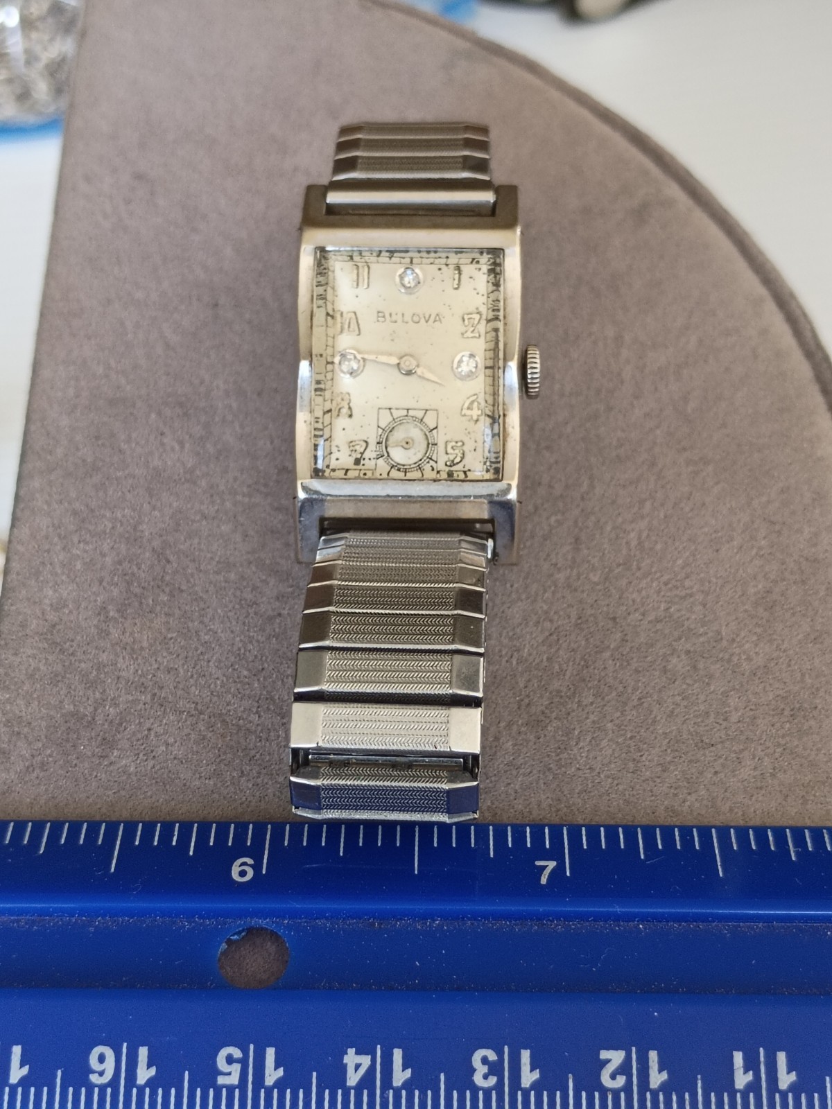 💥 Art Deco Vintage Bulova 14K Gold Wristwatch With Diamond Dial 💥Working 💥