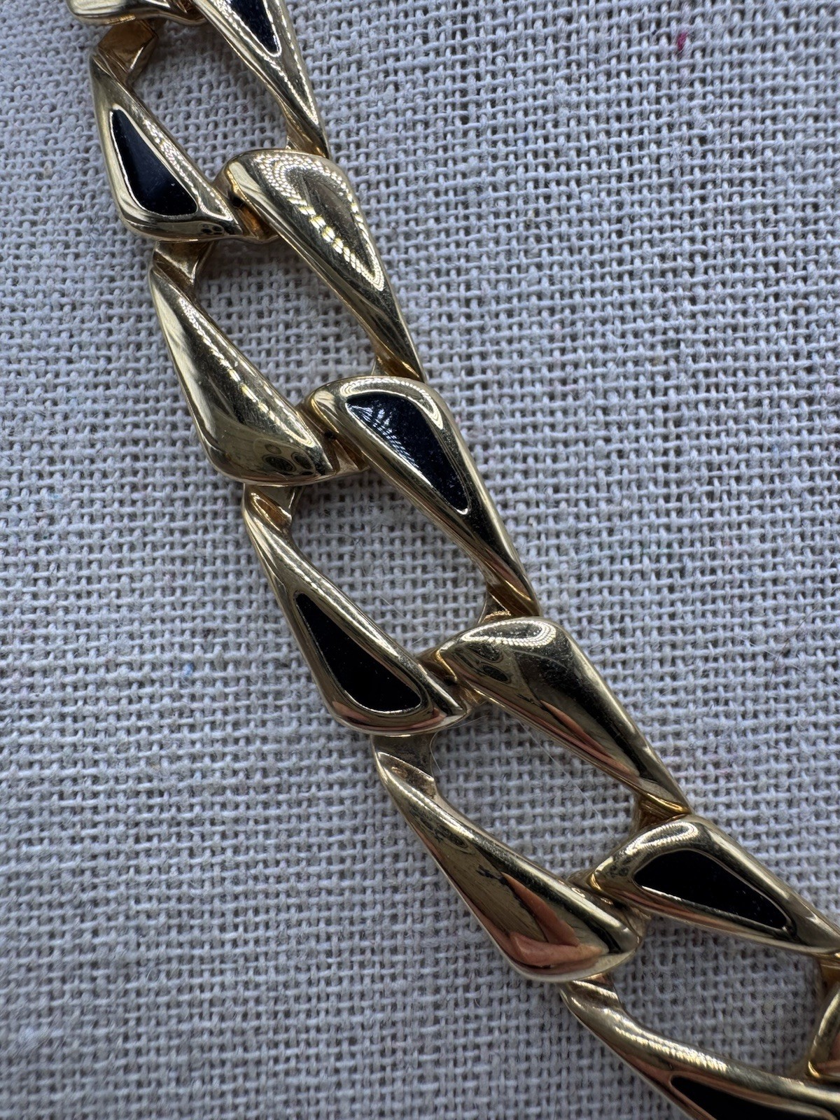 Vintage Monet Gold Tone Black Enamel Choker Collar Chain Necklace 17”
