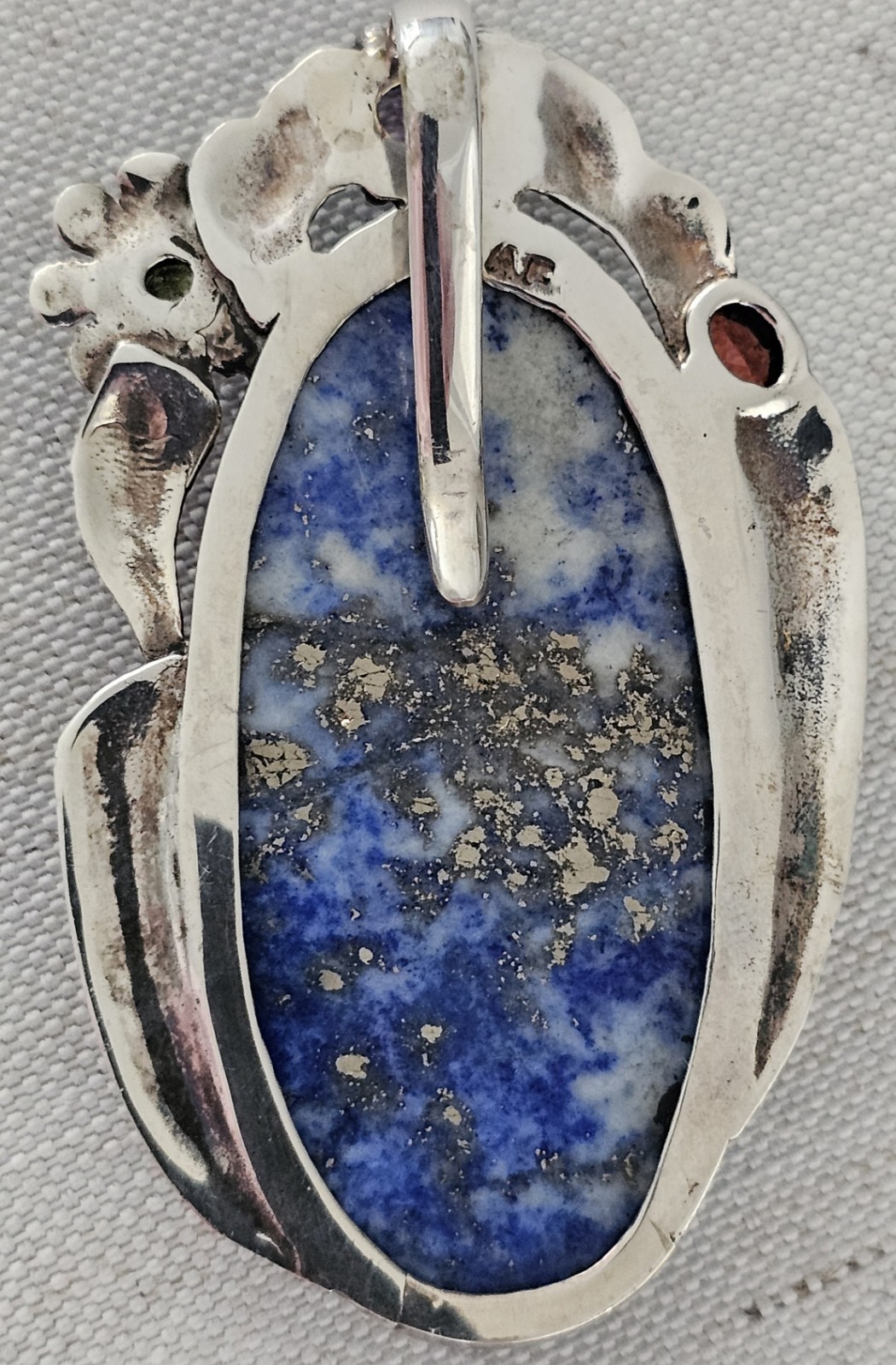 Vtg Sterling Silver 925 Large 2.5″ Ornate Lapis Lazuli Pendant Clip Signed 30g