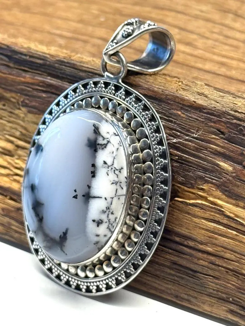 Large pendant sterling silver Dendrite Opal
