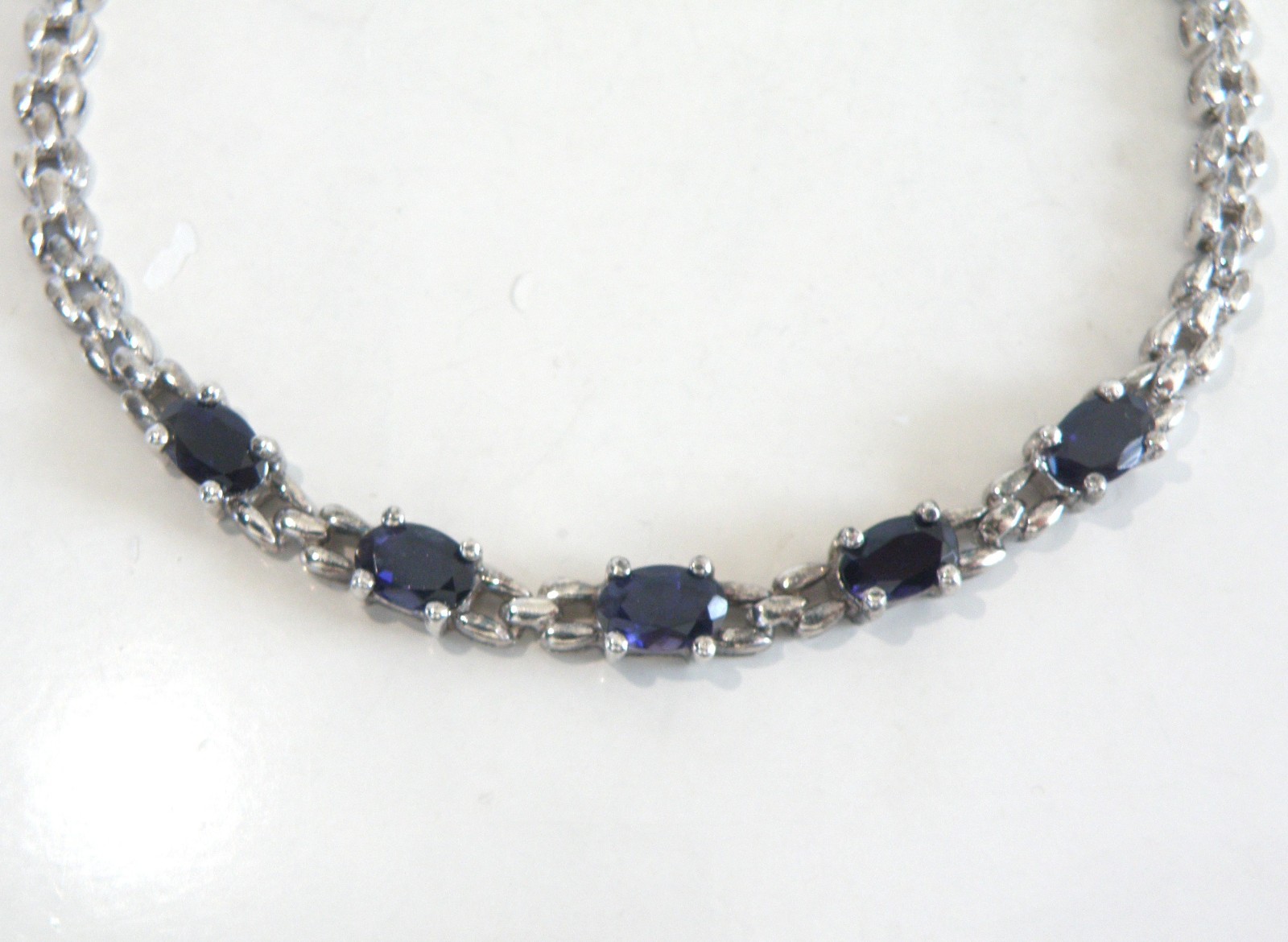 Vintage Sterling Silver 925 Natural Iolite Link Chain Tennis Bracelet Fits