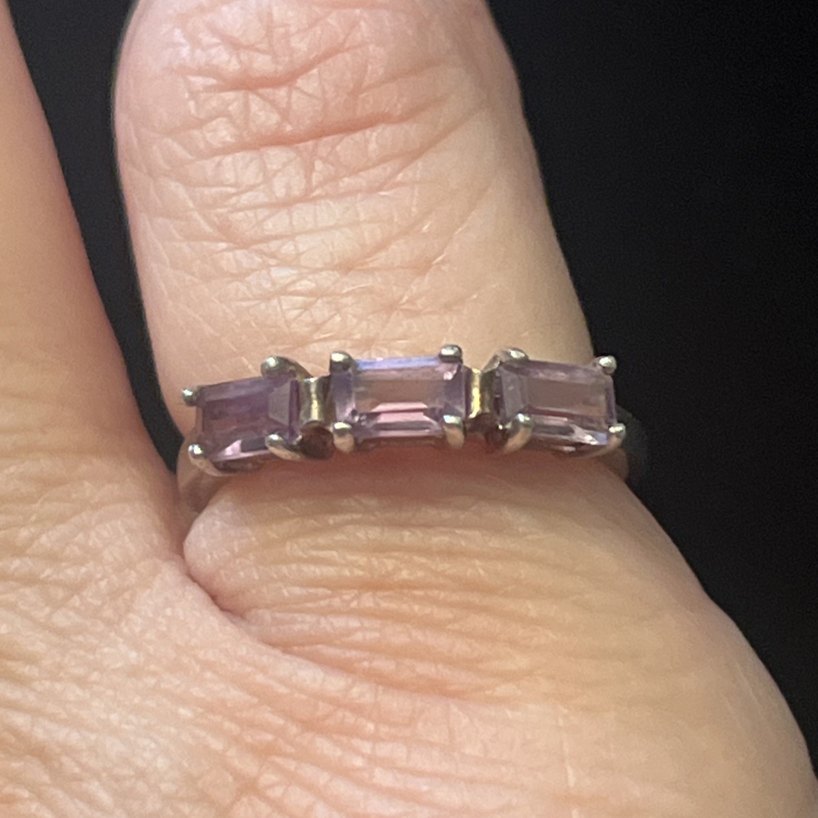 Vintage 925 Sterling Silver 3-Stone Amethyst FEB Birthday Ring Size 6