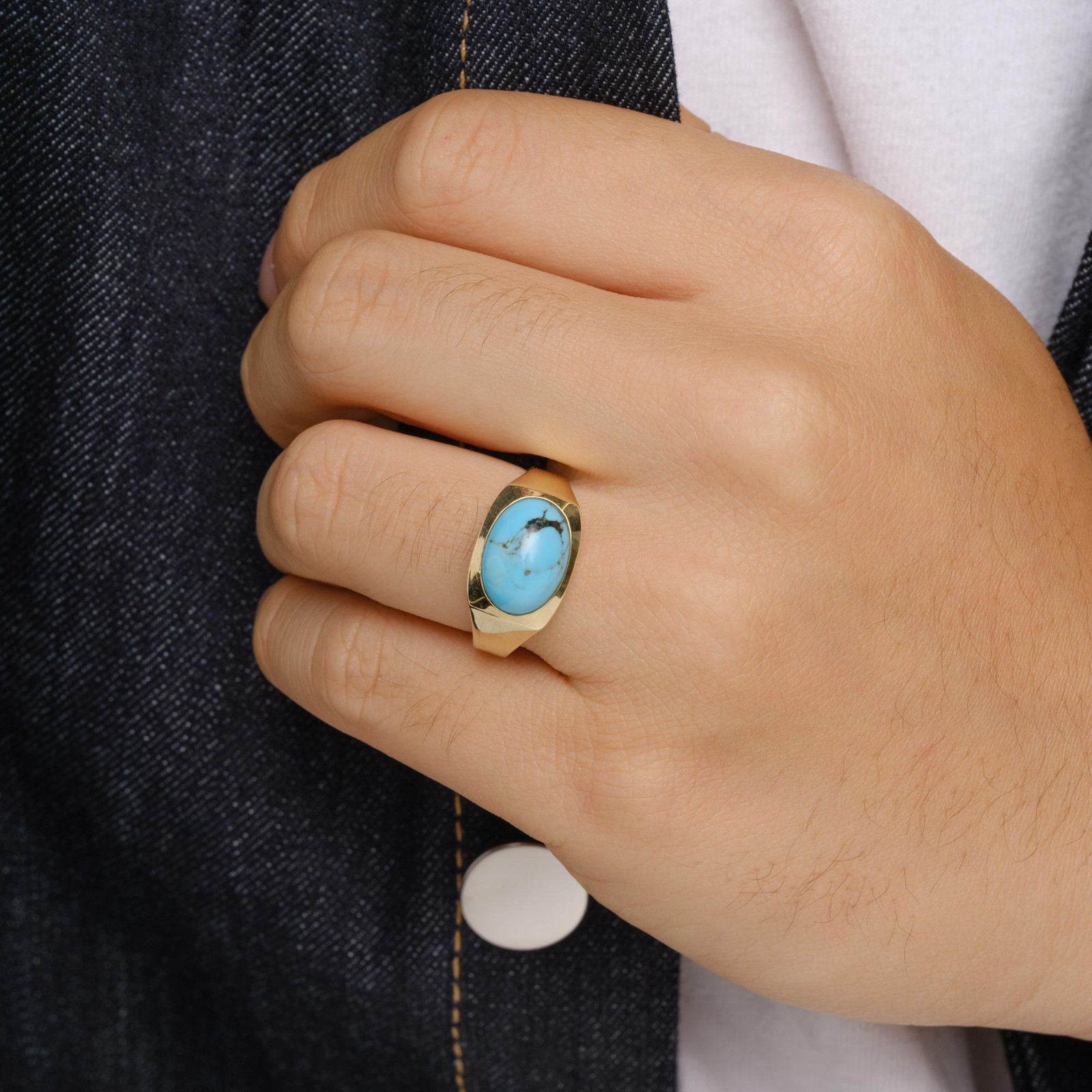 Vintage 1970s Men’s Turquoise & 14k Gold Ring