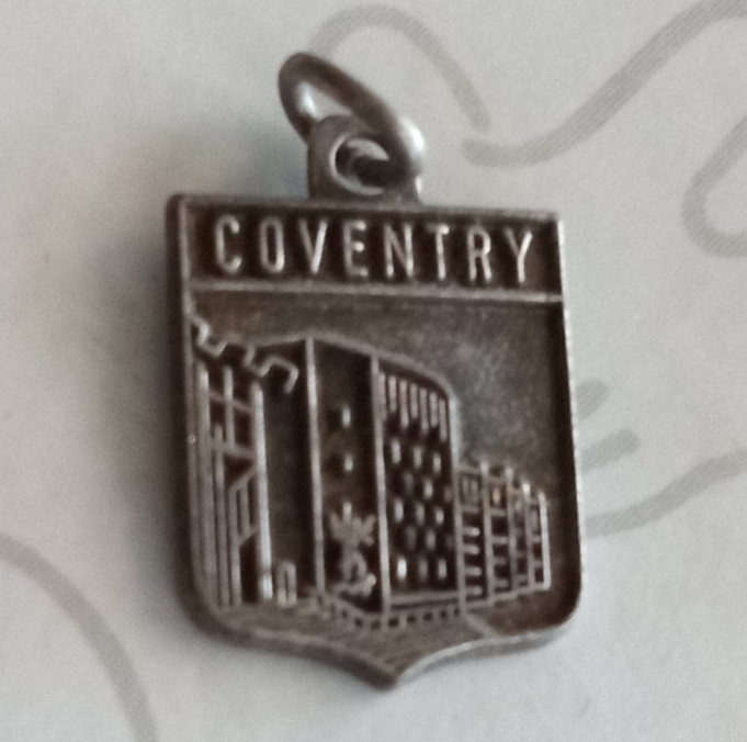 Coventry Travel Charm Shield Silver Tone Pendant Vintage Souvenir United Kingdom