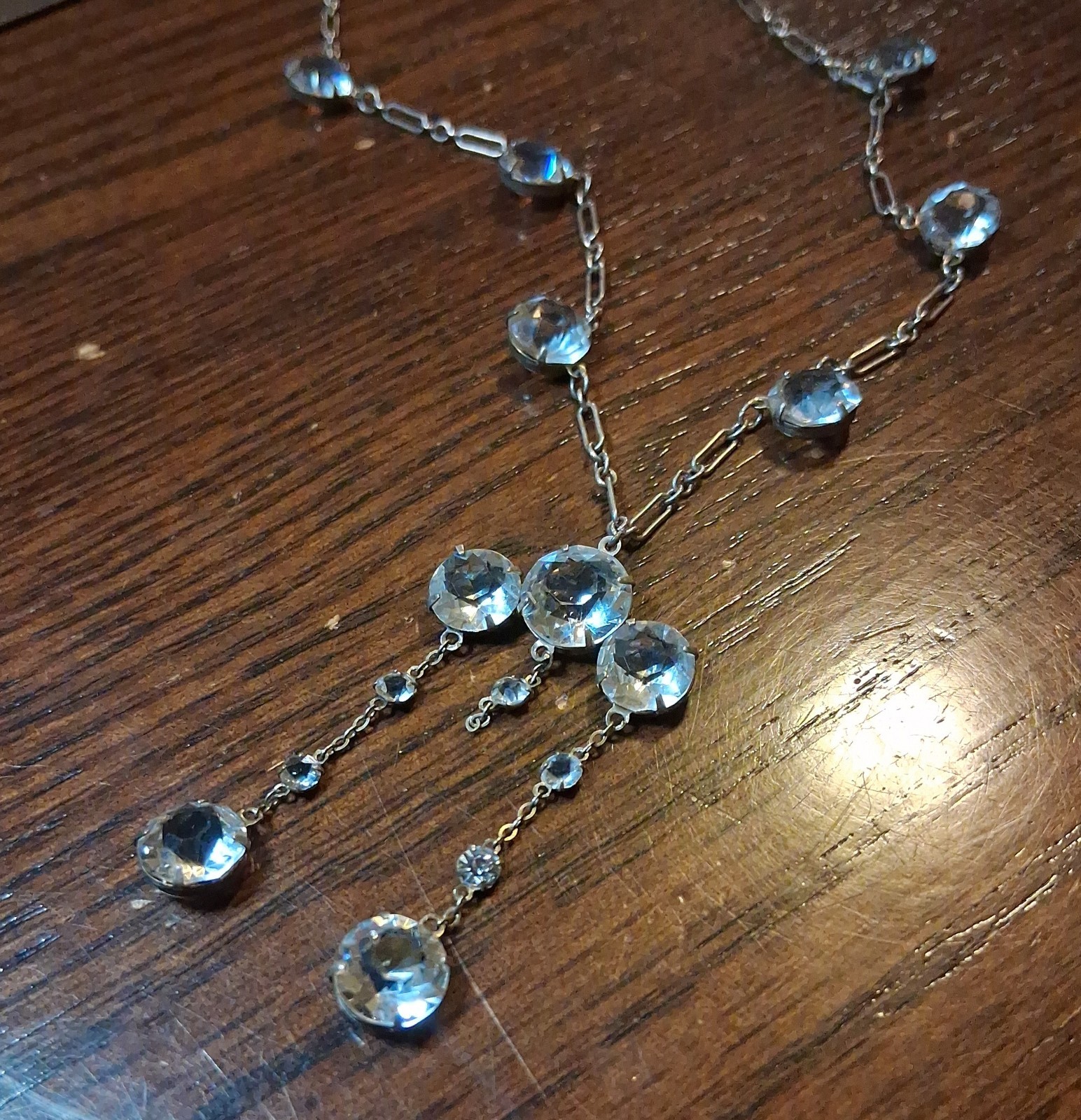 Antique Art Deco Sterling Rock Crystal(?) Necklace 19″ INCOMPLETE See Pics/Desc