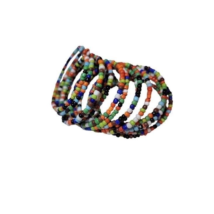 Vintage Seed Bead Stretch Bracelet Stack Boho Festival Layered Size 6.5