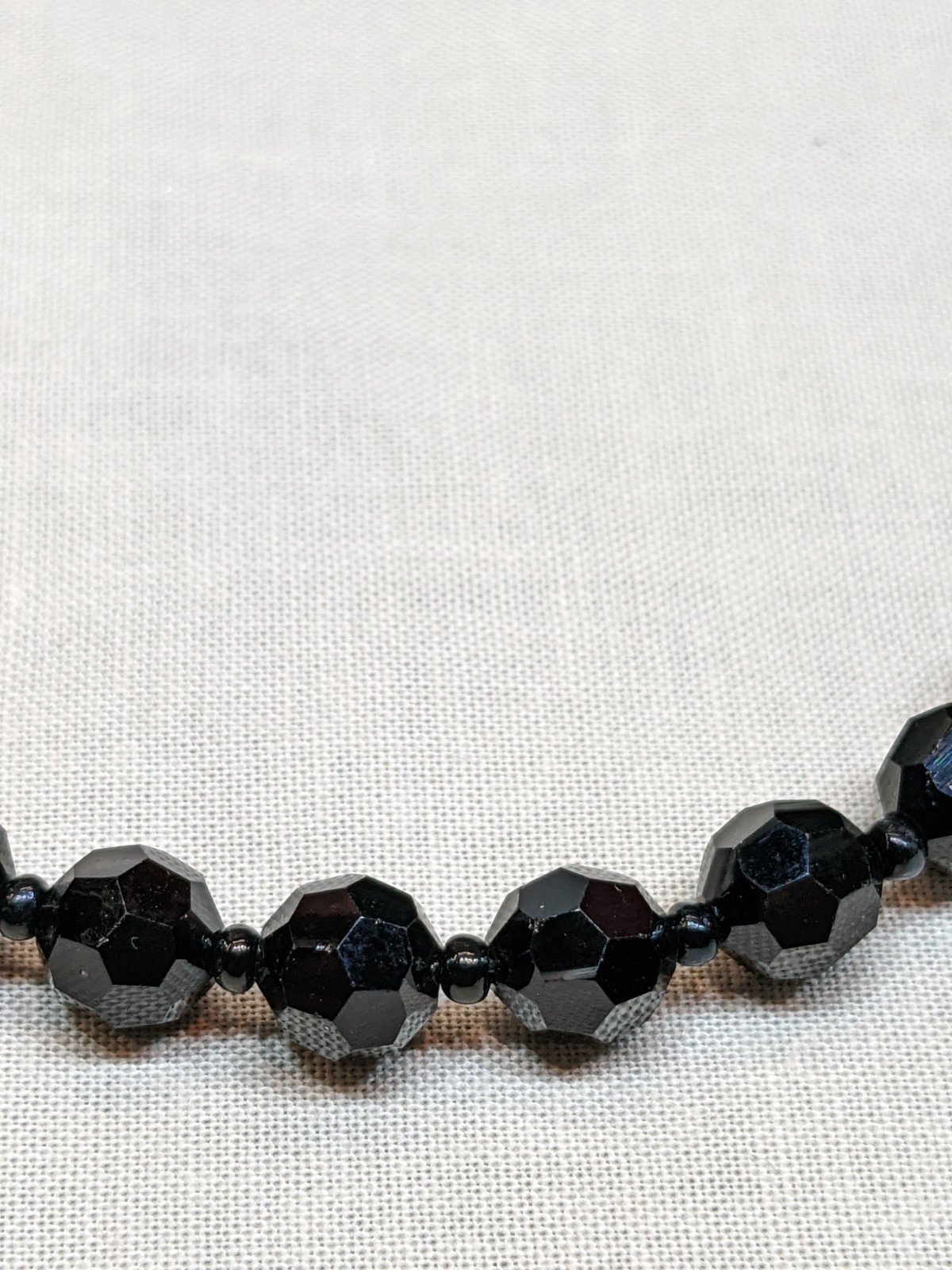 Vintage Black Glass Bead Necklace Classic Retro Gothic Emo Long ~24″
