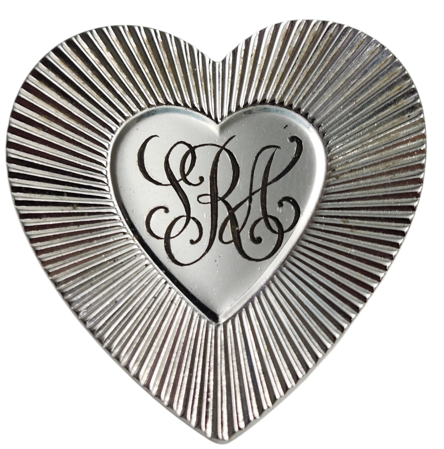 Vintage Engraved HSB Sterling Silver Heart Brooch Monogram