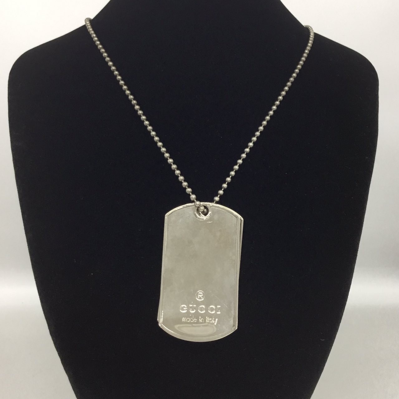 Auth GUCCI Excellent Condition Dog Tag Necklace Silver 925 Italy FS