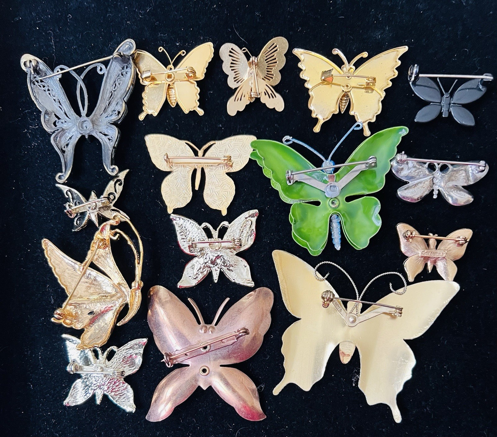 Lot 65 Vtg BUTTERFLY BROOCH Rhinestone Enamel 925 800 Silver GF Monet Trifari