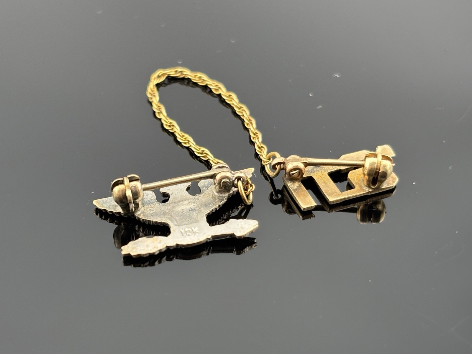 Vintage 10k Yellow Gold US MILITARY PINS Connected w Chain US & Eagle Colonel 2g