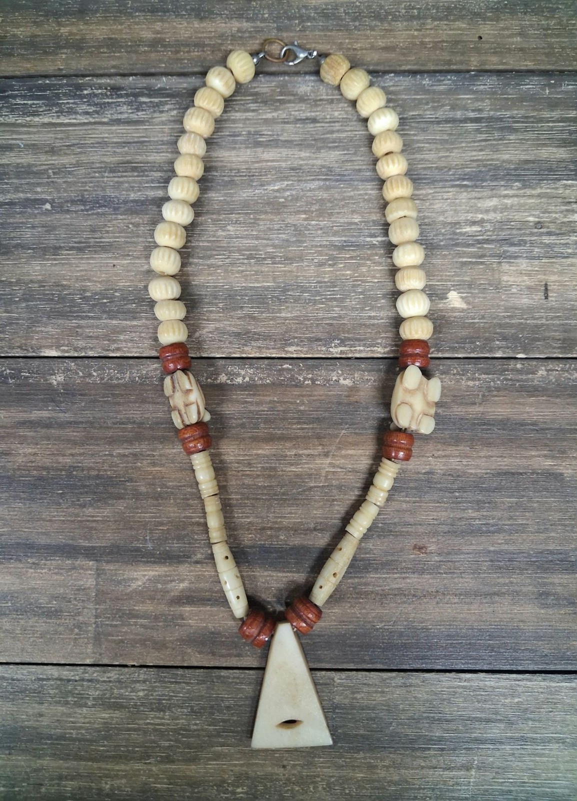 Vintage Tribal Style Necklace Wooden Other Unknown Carved Turtle Ancestral Mask