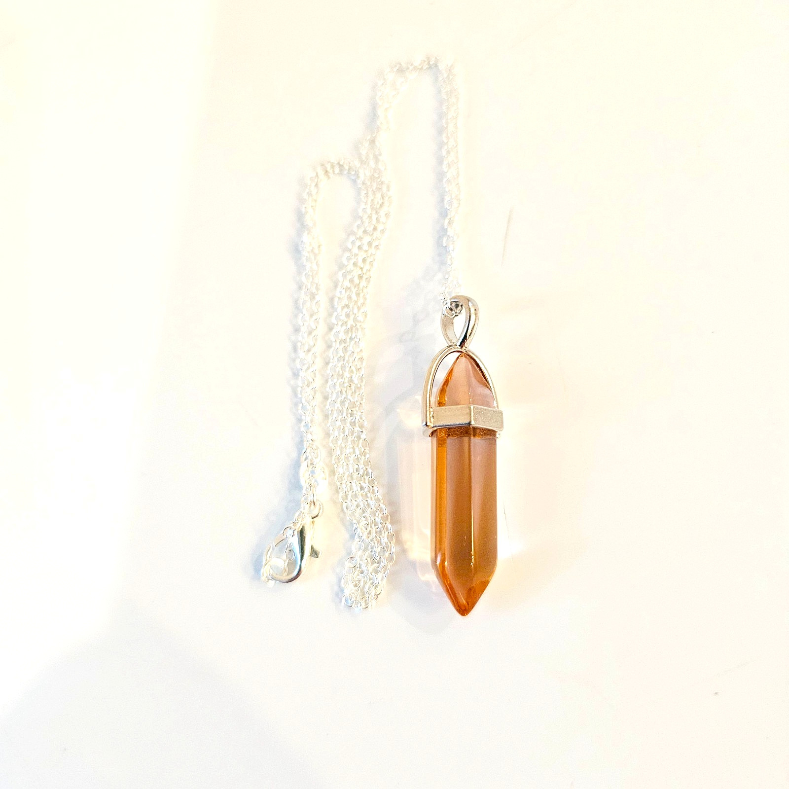 Golden Brown Healer Quartz Bullet Crystal Point Pendant Necklace Silver Chain