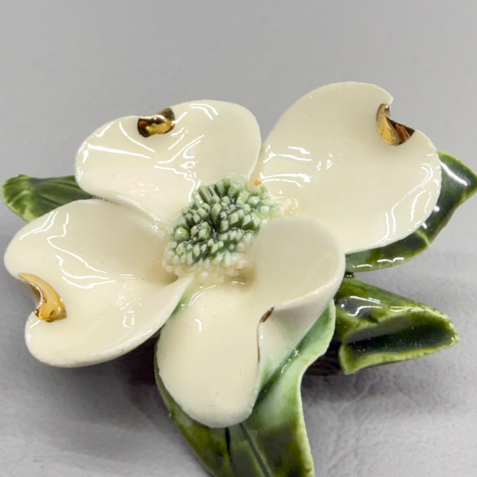 Vintage Dogwood Brooch Ceramic 1.75″