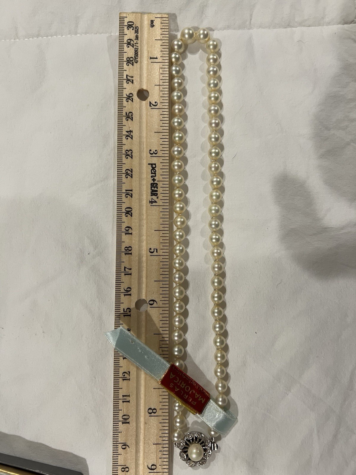 VINTAGE MAJORICA PEARL NECKLACE STERLING/RHINESTONE CLASP 18” 6MM /ORIGINAL BOX