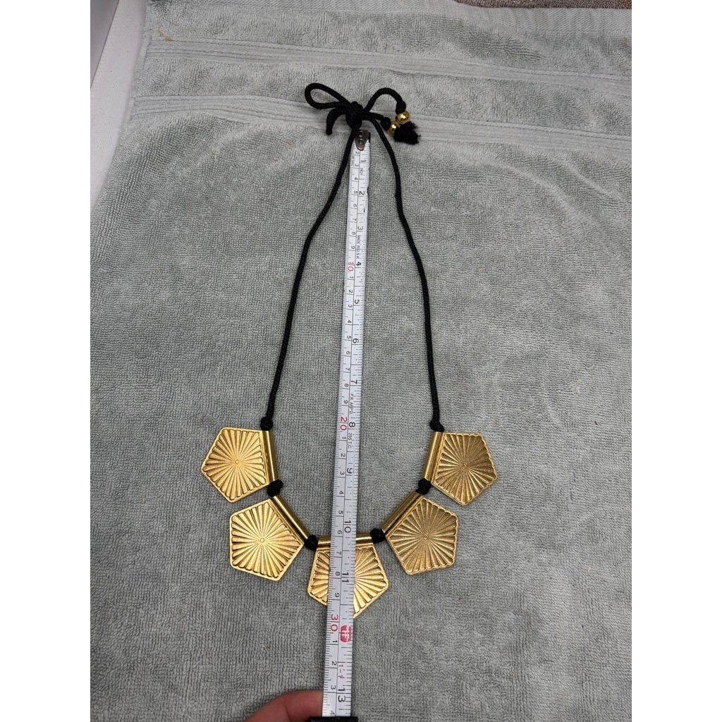 Vintage Yves Saint Laurent YSL Red Gold Pentagonal Statement Cord Necklace