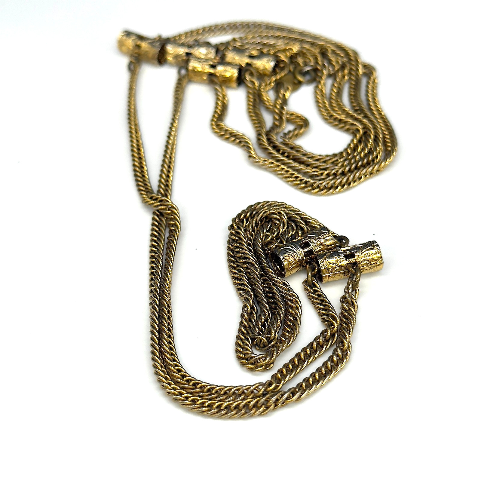 Vintage Freirich Necklace Decorative T Bars Gold Tone Chain 54 Inches