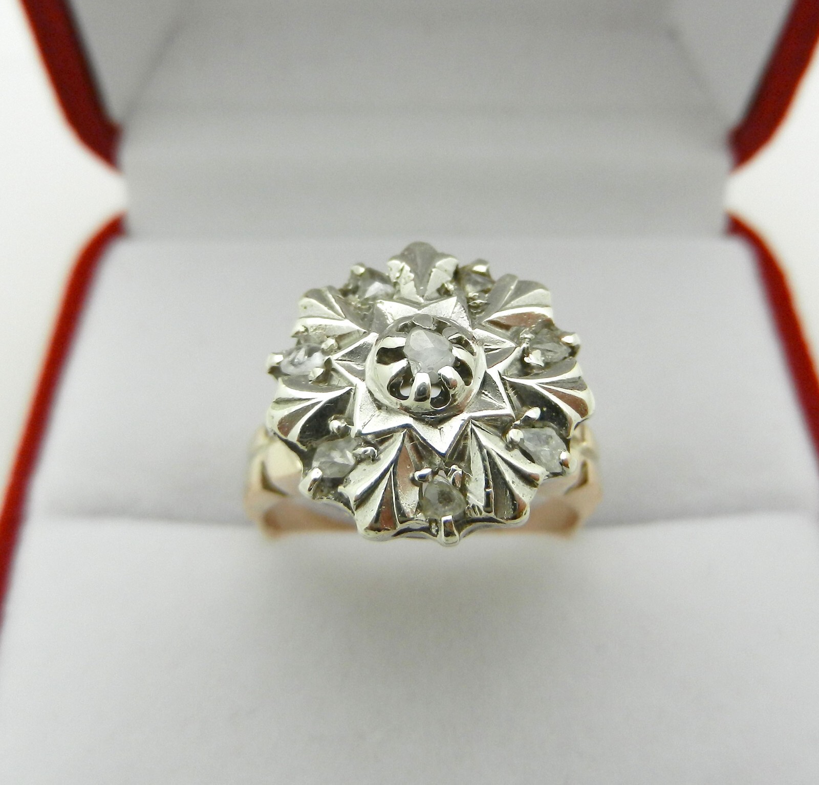 Antique Silver and 9kt Pink Gold and Rose Cut Diamond Ring size 7
