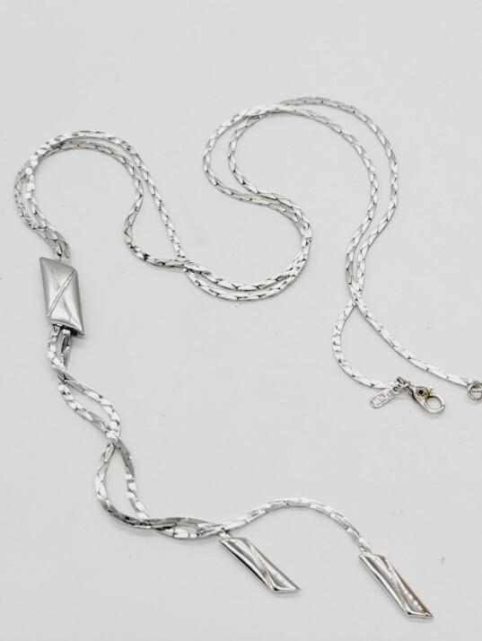 Monet Necklace Silver Tone Y Drop Long Chain 25 in Modern Modernist