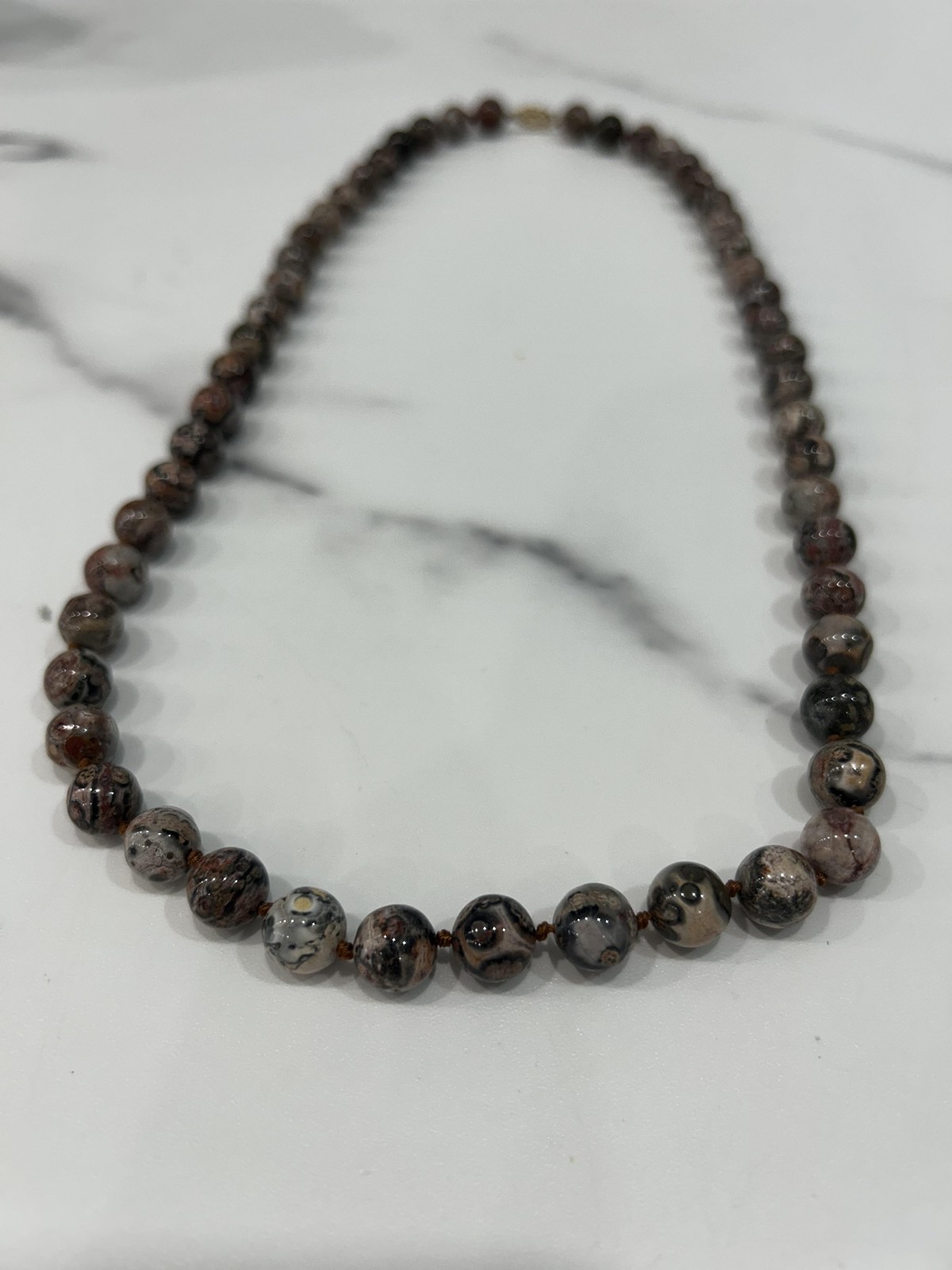 Brown Gemstone Beaded Necklace Round Polished Beads Hook Clasp 24 In Womens