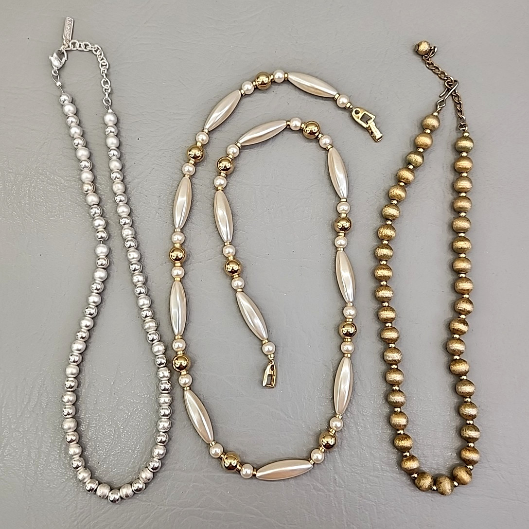 Vintage Napier Beaded Necklace Lot of 3 Metal Beads Acrylic
