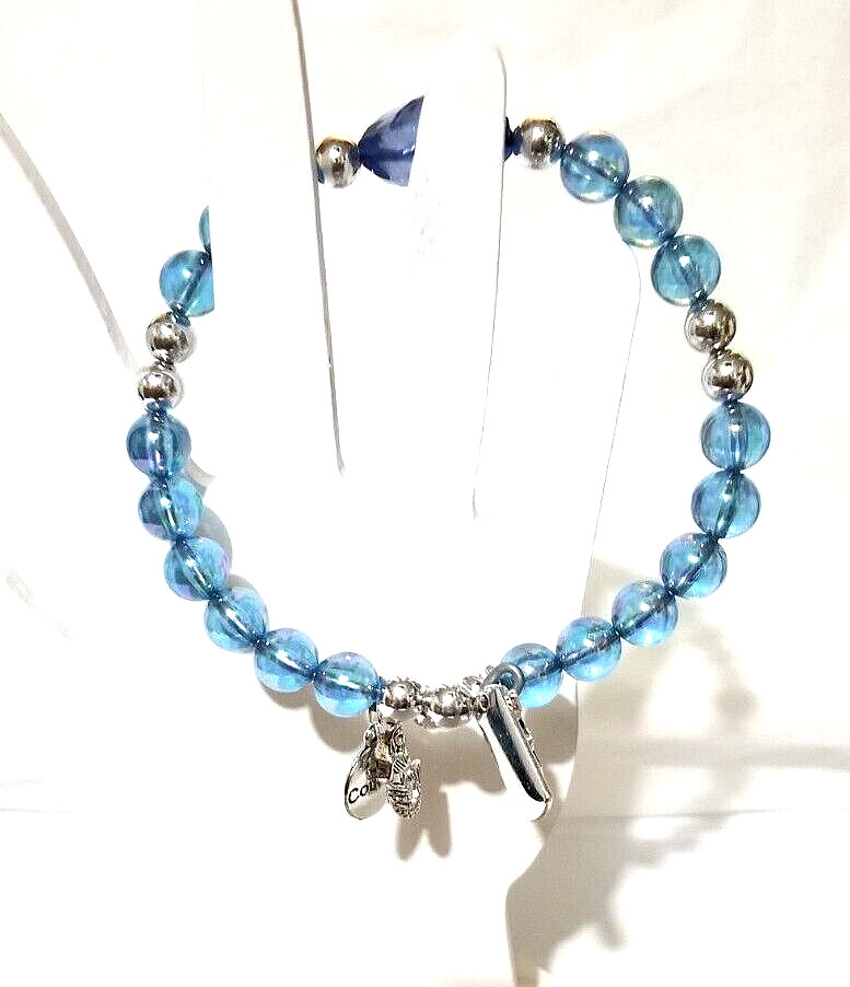 Vintage Handmade Unisex Adult Adjustable Blue Beaded Bracelet with Charms