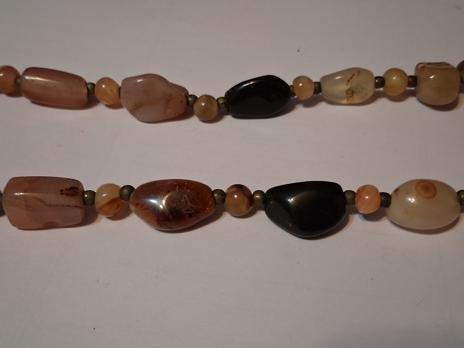 Vintage 60s Beggars Bead Necklace Polished Agate Stone Heavy 34″
