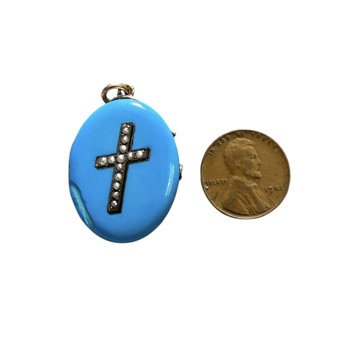 Antique Victorian Etruscan 14k Solid Yellow Gold Blue Enamel Locket Pendant