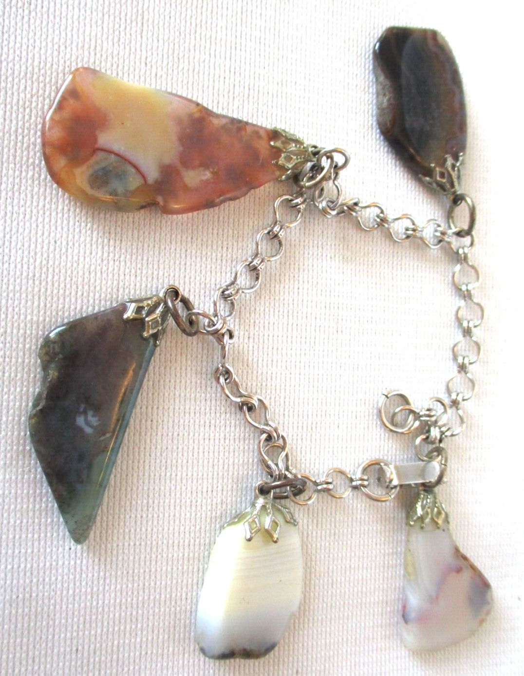 Awesome Handmade 5 Different GEMSTONE On A Silver Tone Bracelet
