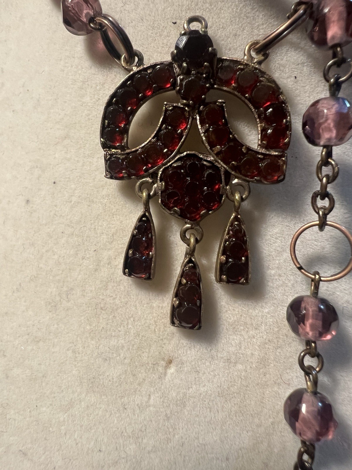 Antique Victorian Bohemian Czech Garnet Amethyst Necklace Signed *AS IS see pics