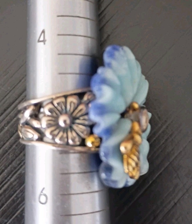 DESIGNER ECHO OF THE DREAMER STERLING BRONZE BEE FLOWER FLORAL GEM RING sz5.5