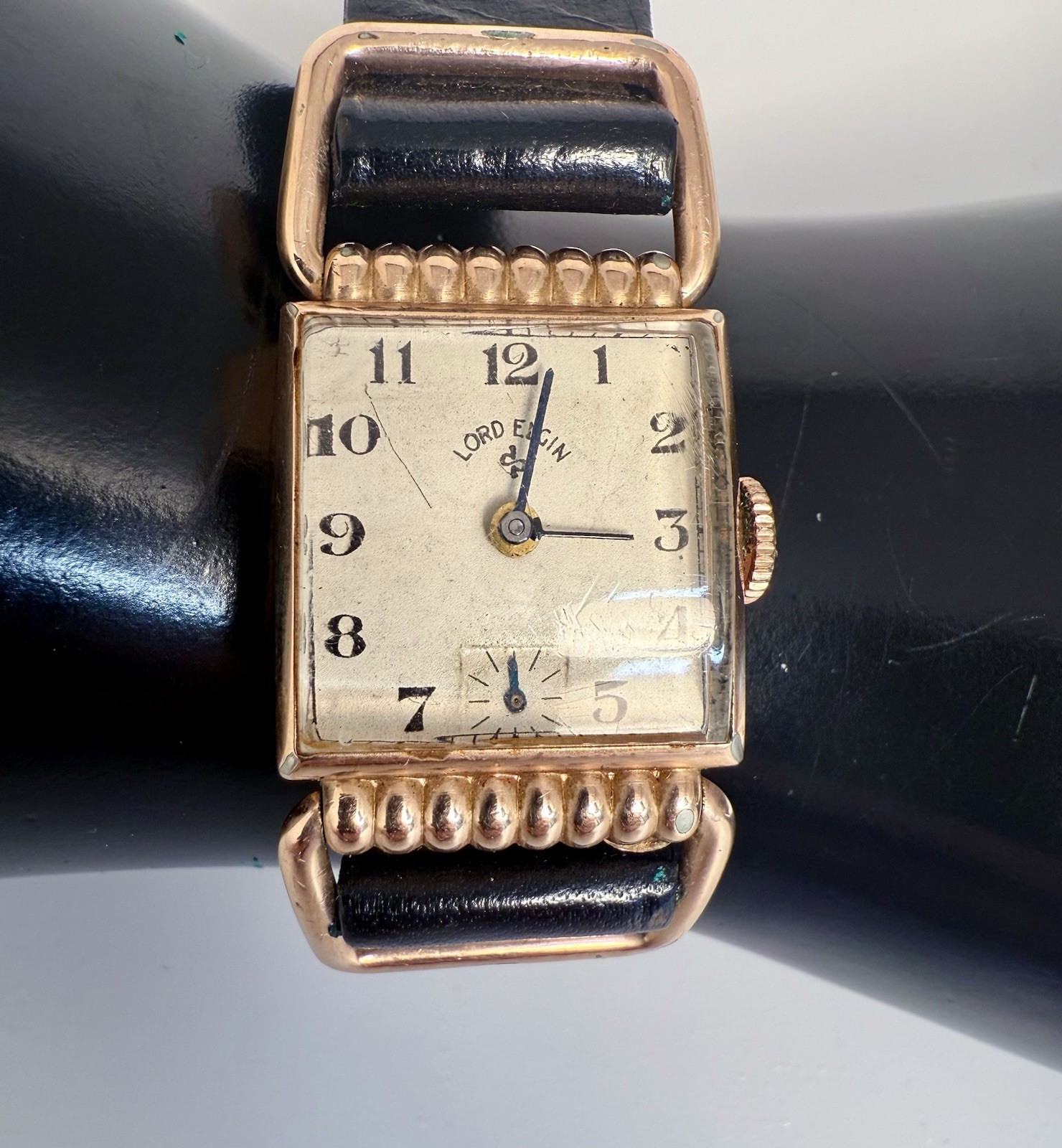 Vintage Lord Elgin Drivers Fancy Case Champagne Dial Watch! (It Works).