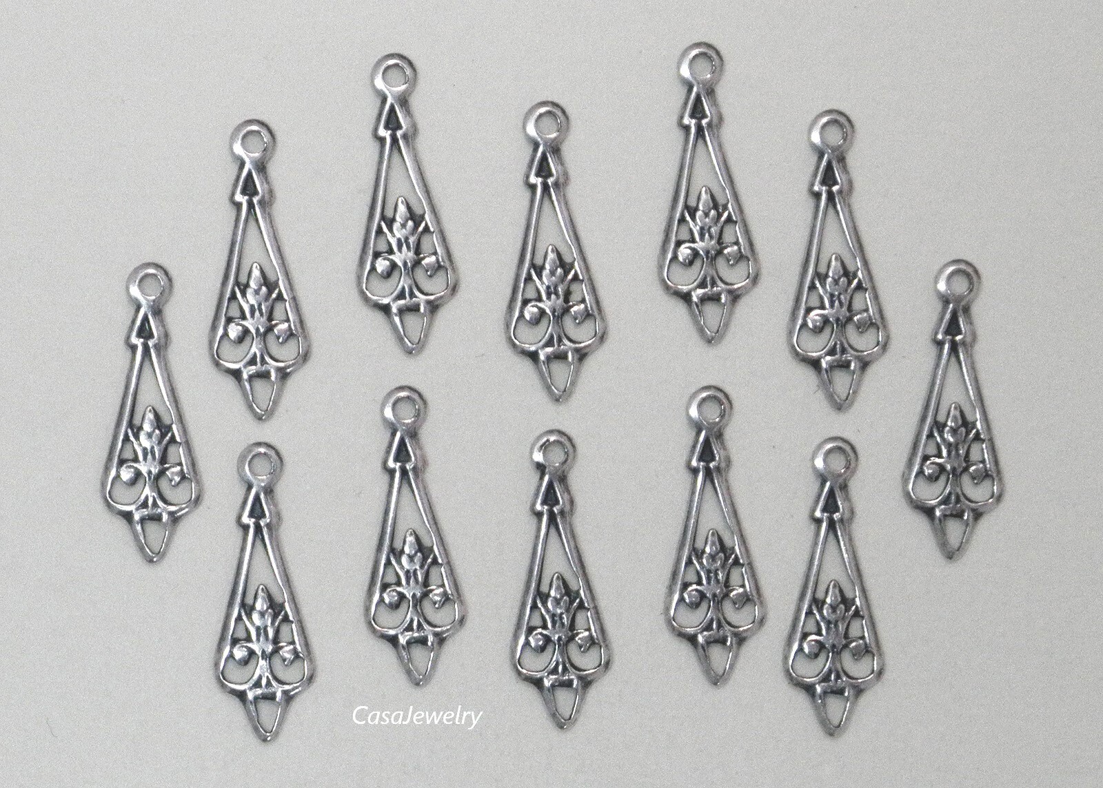#3415 ANTIQUED STERLING SILVER PLATED FILIGREE TEARDROP W/HANG RING – 12 Pc Lot
