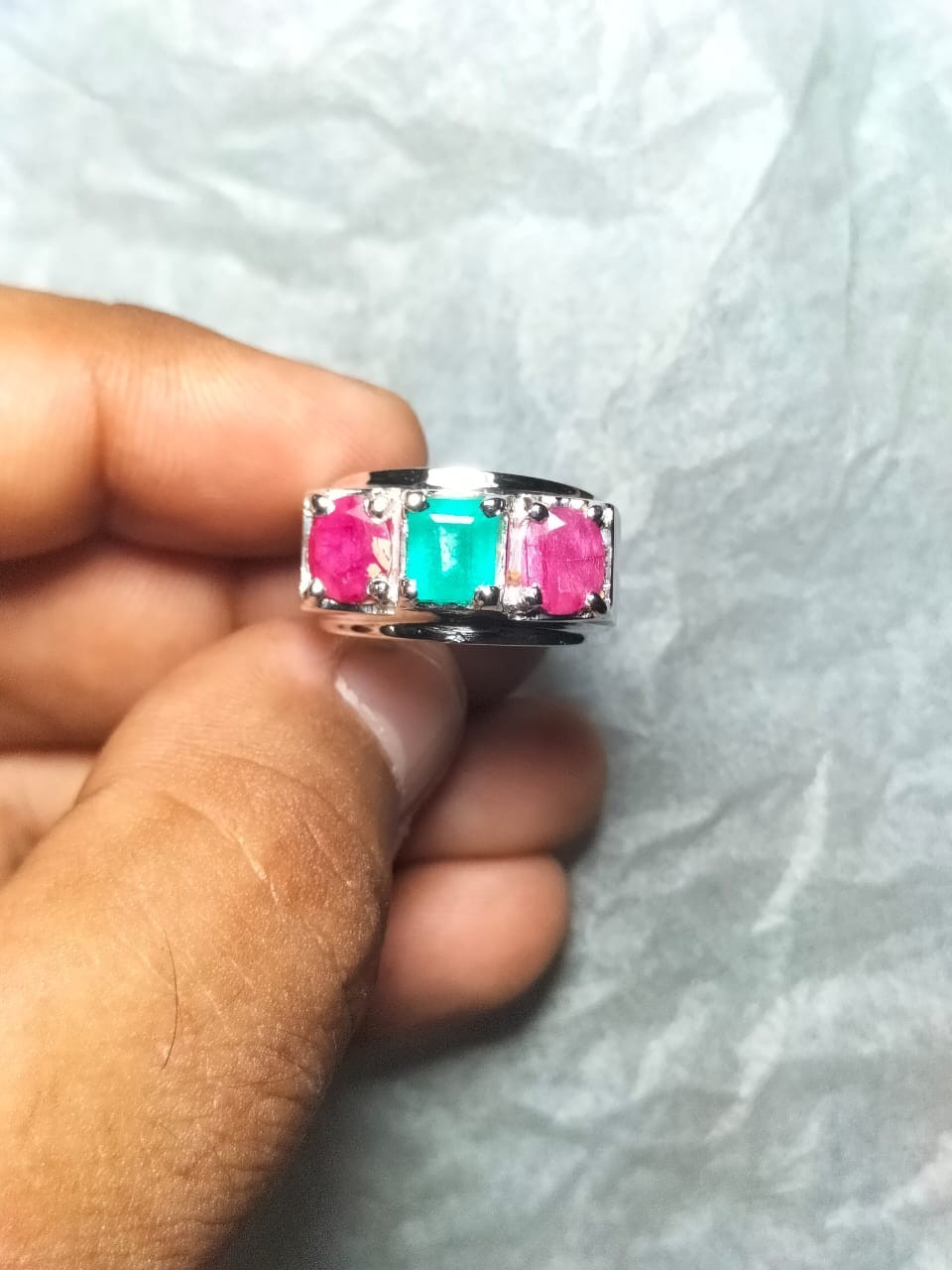 Natural Emerald Stone With Red Ruby Original Ruby Stones Ring Silver Band 925