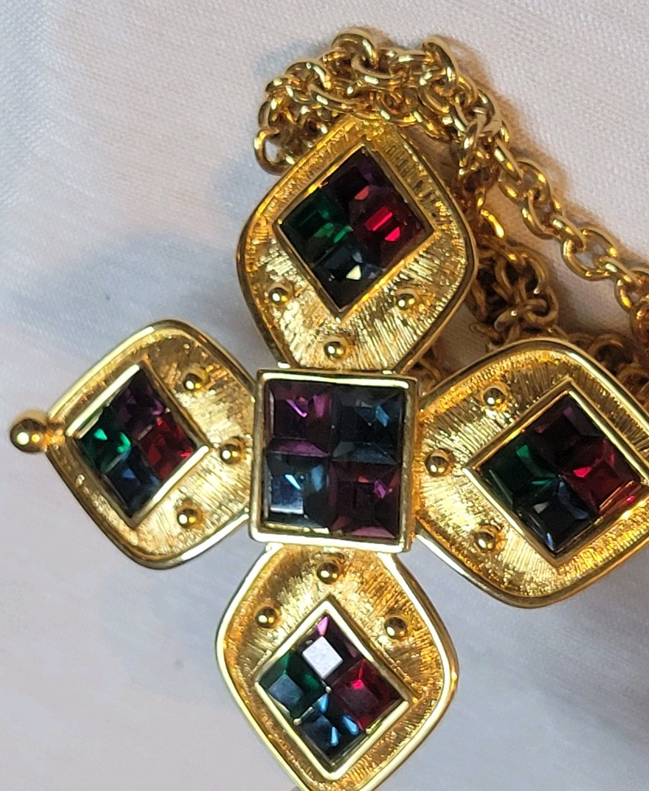 Vintage Napier Galleria Gold Tone Runway Necklace Multi Color Swarovski Crystal