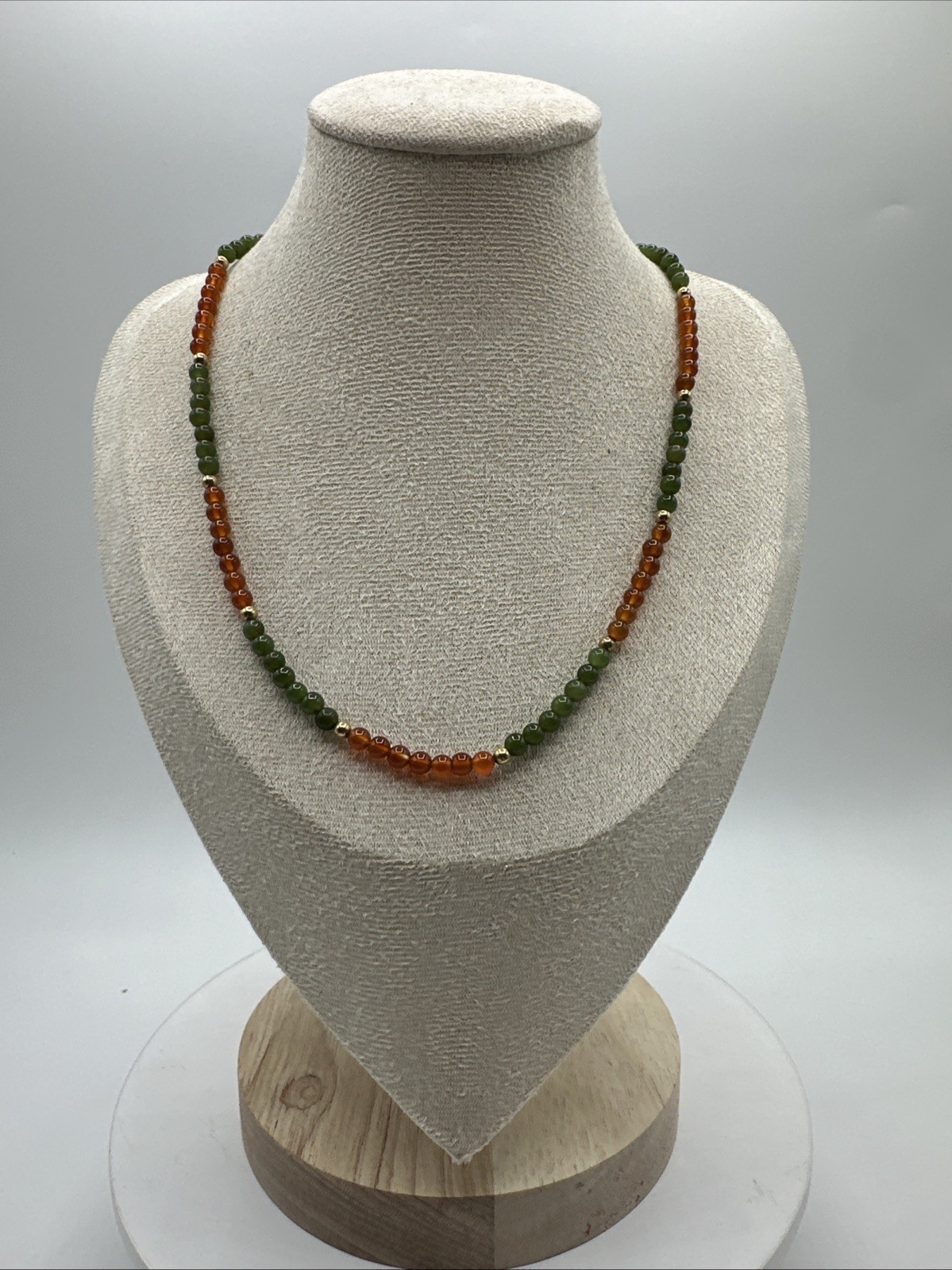 Vtg Jade Carnelian Gold Filled Beads Necklace Choker. 17” long. See pics.