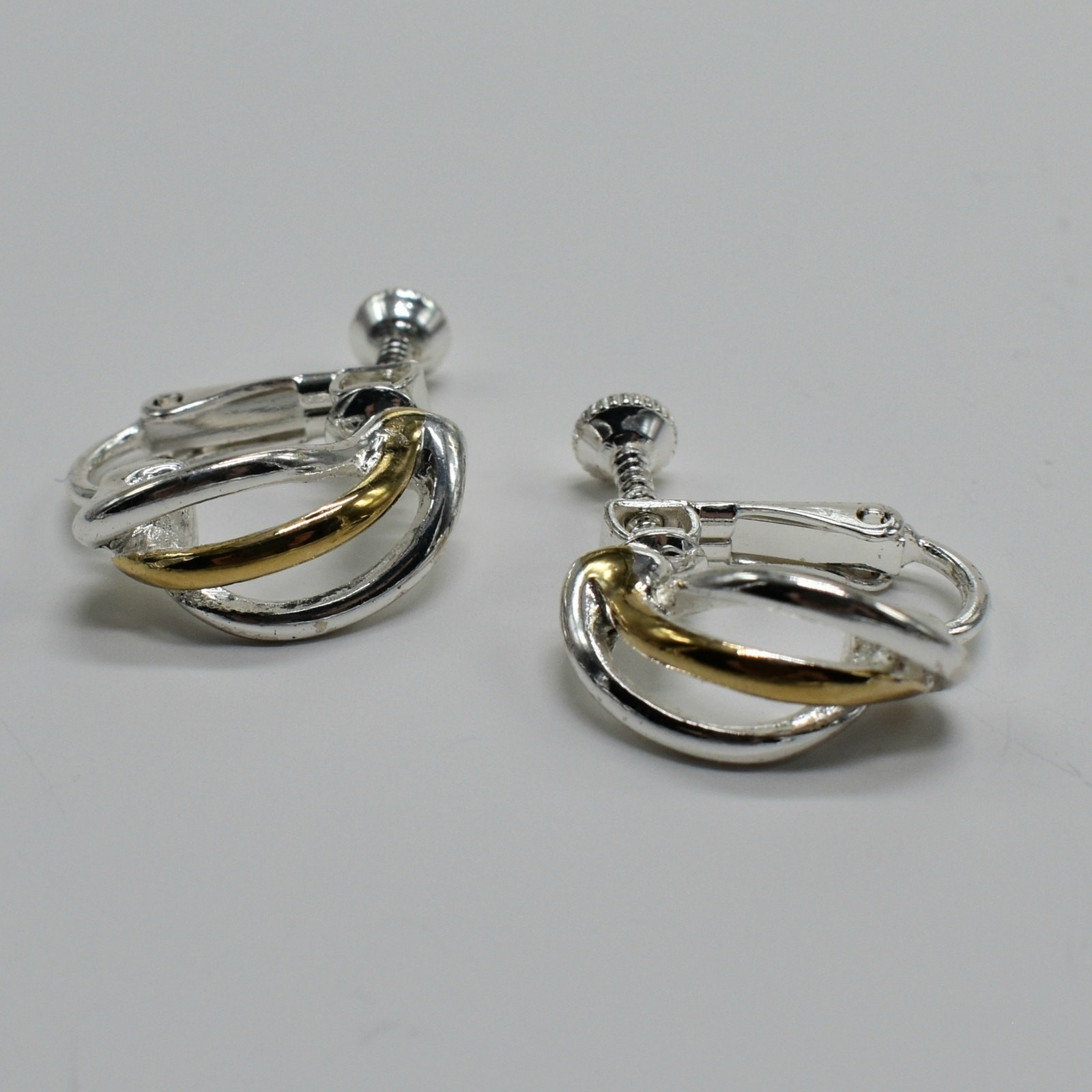 Vintage Napier Signed Multi Hoop Earrings Gold Silver Tone Screw Back Clip On