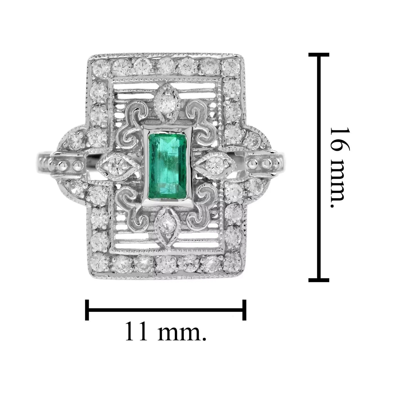2.84Ct Art Deco Style Green Lab Created Emerald & Diamond 14K White Gold FN Ring