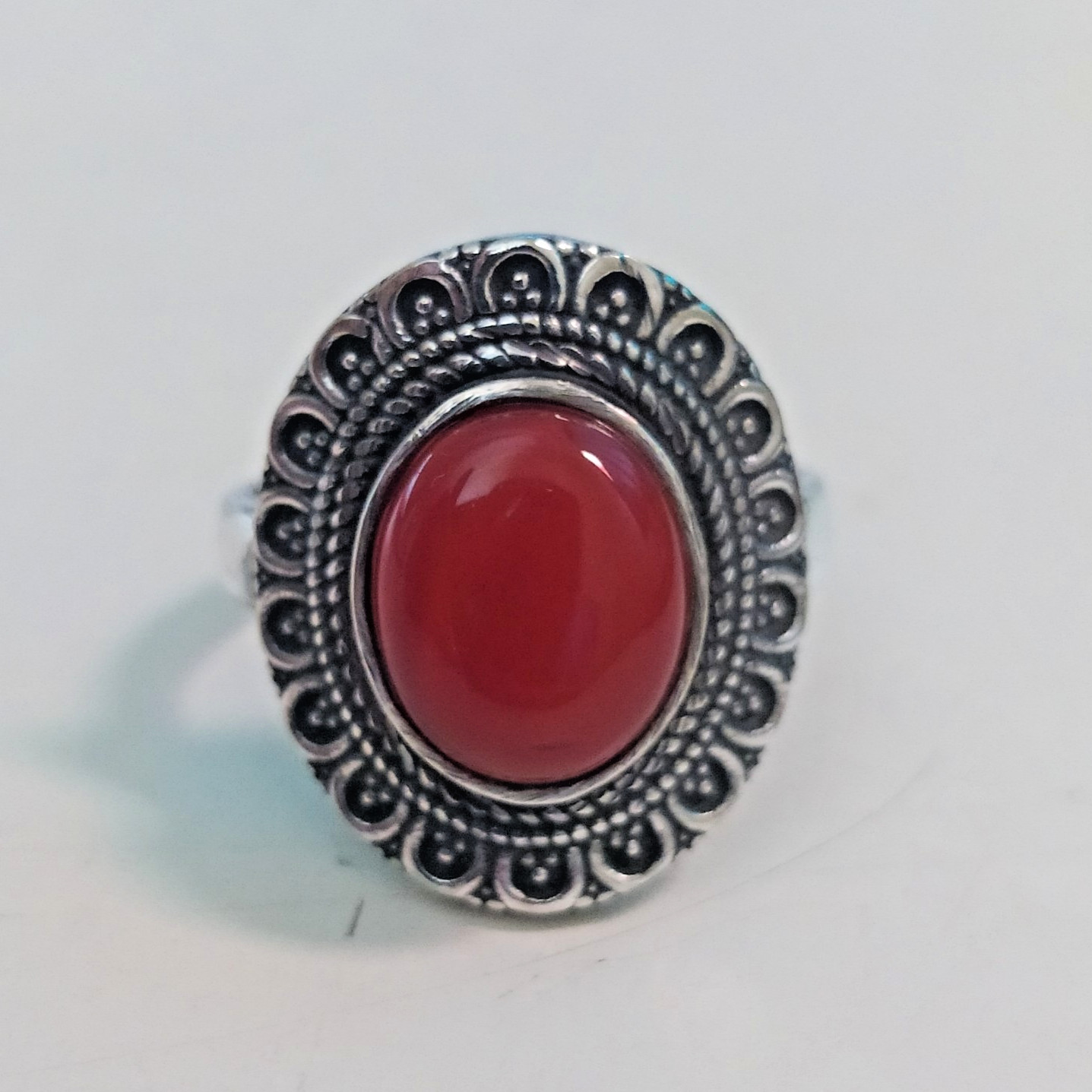 Ancient Vintage Victorian Sterling Silver Ring Red Carnelian Stone Size 9