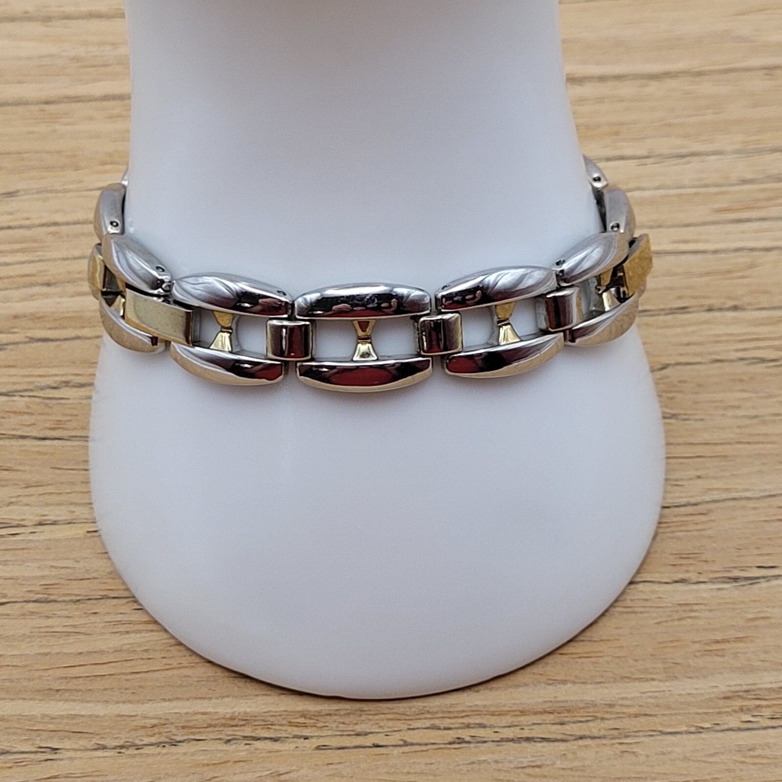 Bold Chunky Link Classic Style Stainless Steel Plated Two Tone Bracelet 7.5 Inch