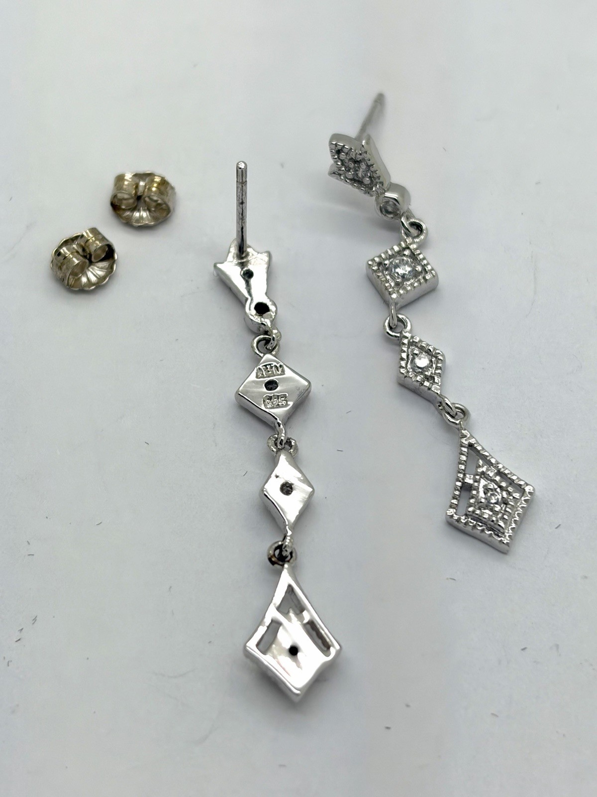 Sparkling Dangle/Drop Silverplate Rhinestone Earrings-1.25” Long