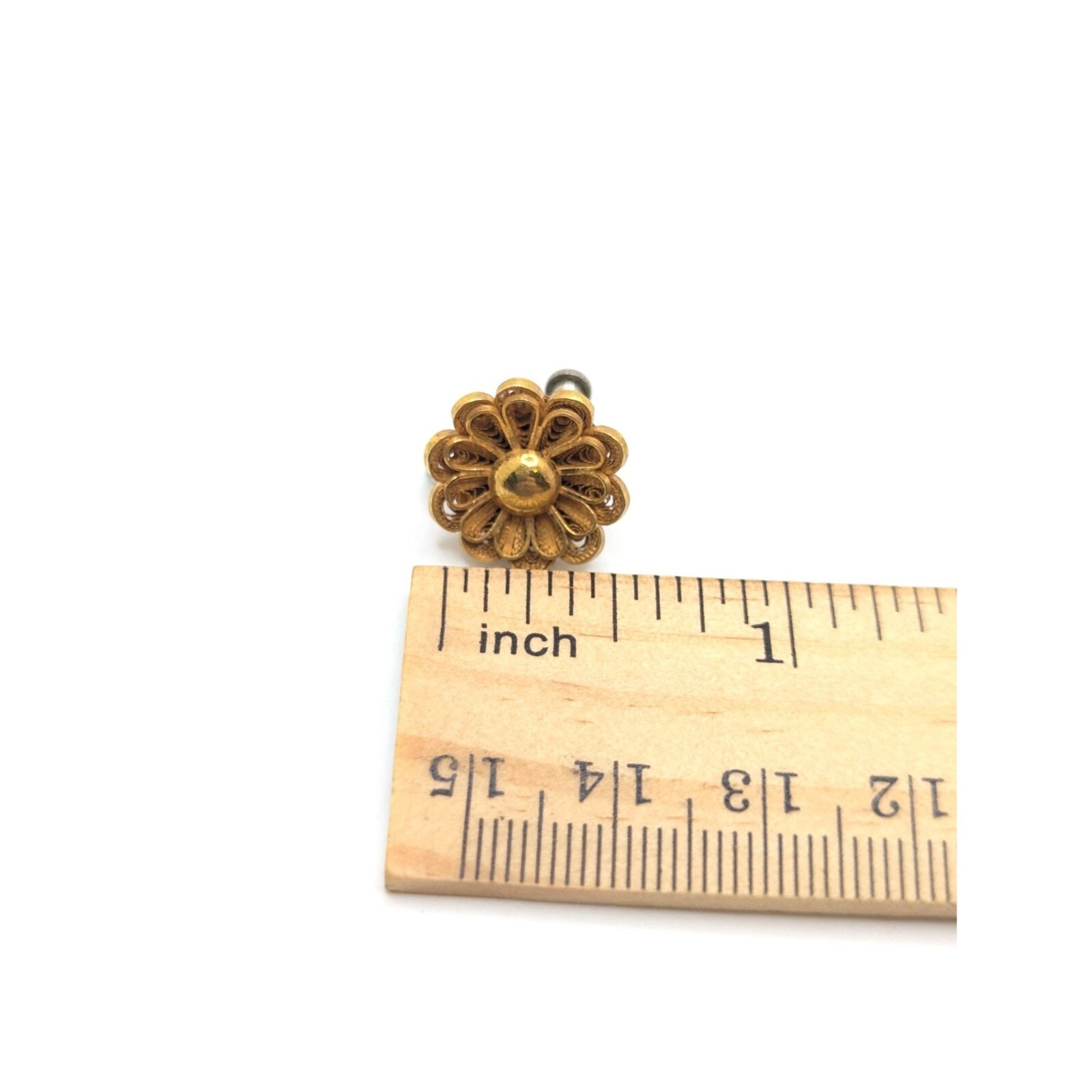 Vintage Gold Tone Filigree Rose Daisy Flower Screw Back Earrings Gift for Her