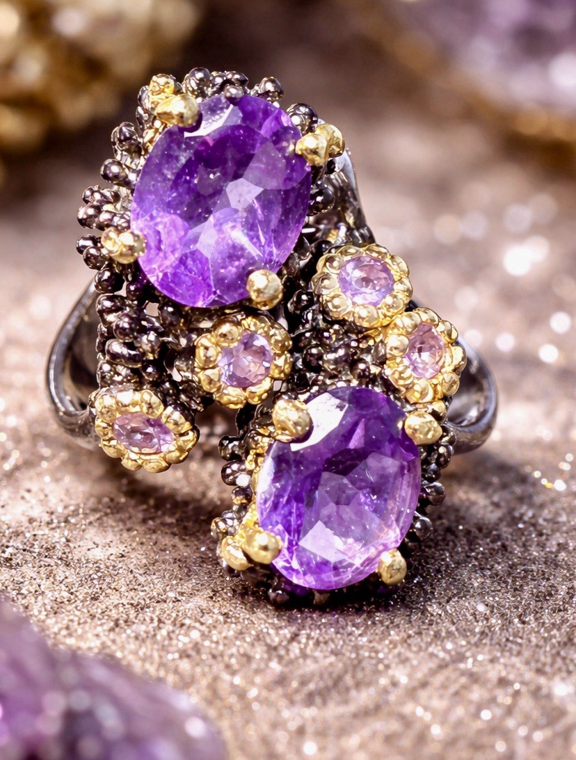 Danny Buonomo Artisan 1980s Silver 925 Amethyst Pink Sapphire Ring Sz 7.25