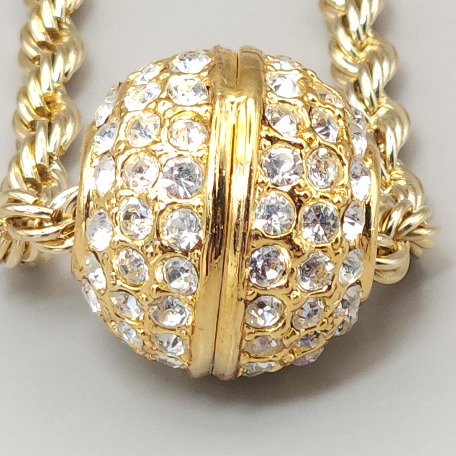 36 Inch Rope Chain Necklace Gold Plated Rhinestone Slide Ball 14RGP disco ball