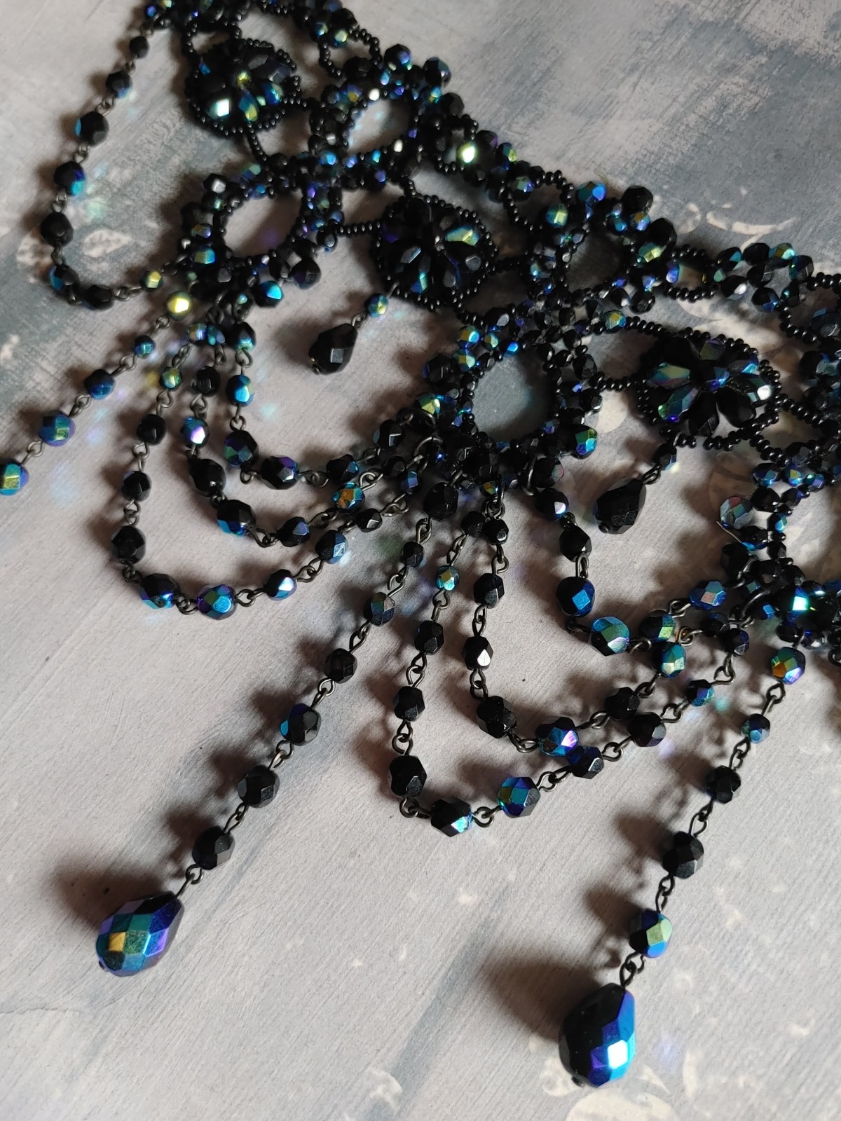 Vintage bead necklace NWT Nancy K designs Czech Republic black iris collar