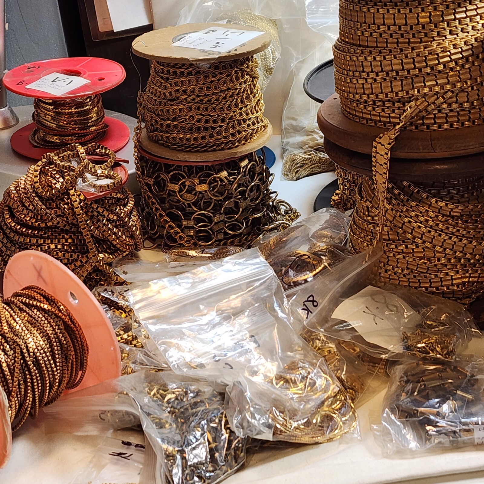 HUGE Brass Chain Lot Most Miriam Haskell & RARE Fancy Antique Art Deco U Choose