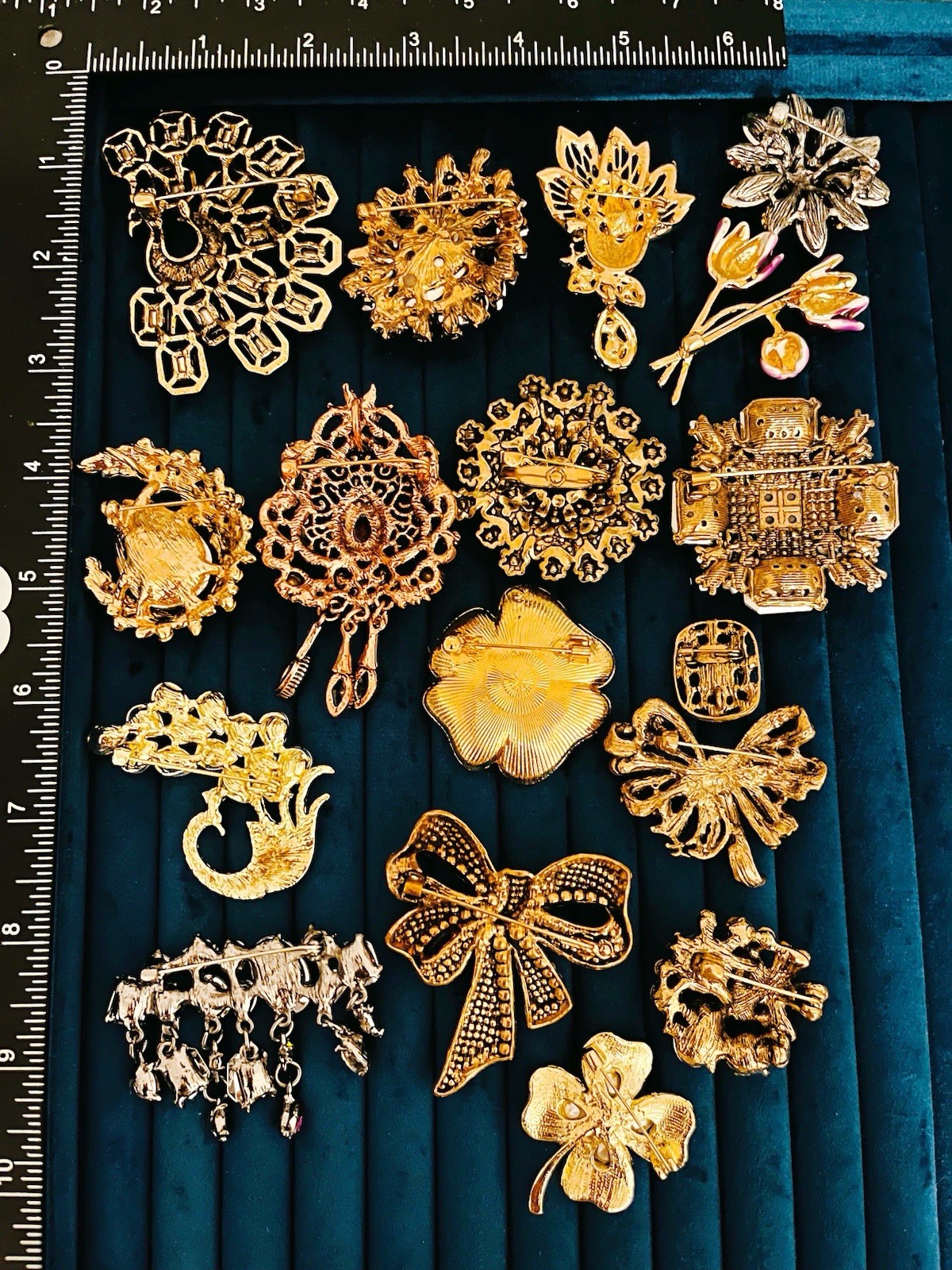 Lot 17pc Statement Brooches Peacock Flower Crystal Jewelry Bulk