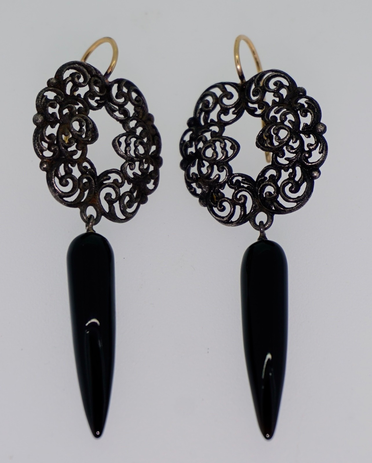 Antique Berlin Iron 14K & Onyx Earrings